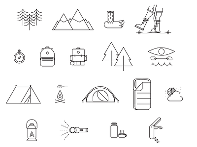 18pc Camping Icon Set buy camping flat gumroad icons simple single stroke thin