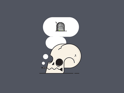 Smokey Thoughts death grave headspace illustration mindfullness simple skull smoke smoking thinking tombstone
