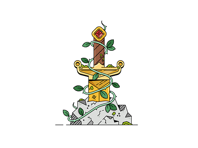 Sword in the Stone design illustration medieval moss rusty simple stone sword
