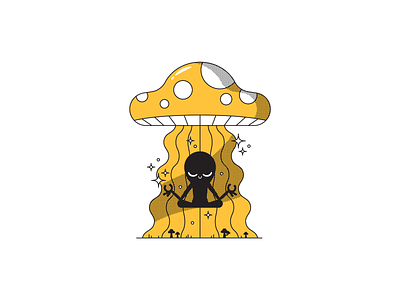 Stay Elevated alien beam me up character illustration meditation mushroom peace simple t-shirt design ufo yellow