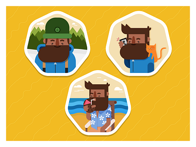 Andy's Adventures beard cat character coconut flat hat hawaii man mobile mountains simple