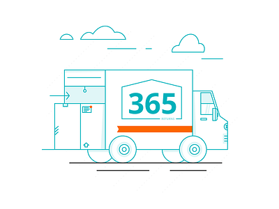 365 Returns box clouds illustration returns shipping truck van