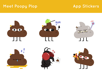 Meet Poopy Plop app character design fly illustration pizza plop poo poop stickers sup