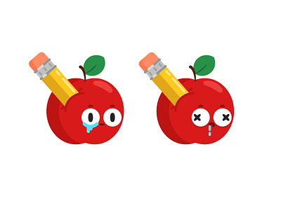 ApplePencil apple character design cute deaded illustration ouch pencil poked stabbed tears