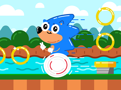 Blue Streak Speeds By... blue character hedgehog illustration retro video game rings sonic zoom zoom zoom