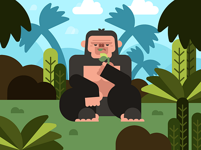 Gorillaz character gorilla illustration jungle scene shapes simple