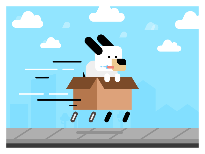Dog In A Box whoosh fast illustration character box dog racer