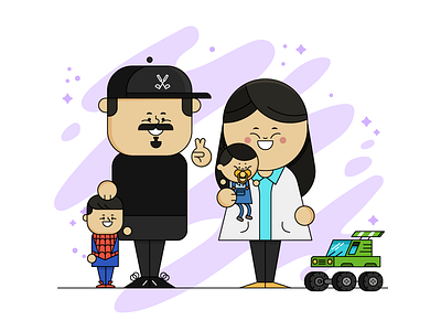 The Burkitts Portrait character character design chat family illo illustration kid monster truck parents portrait