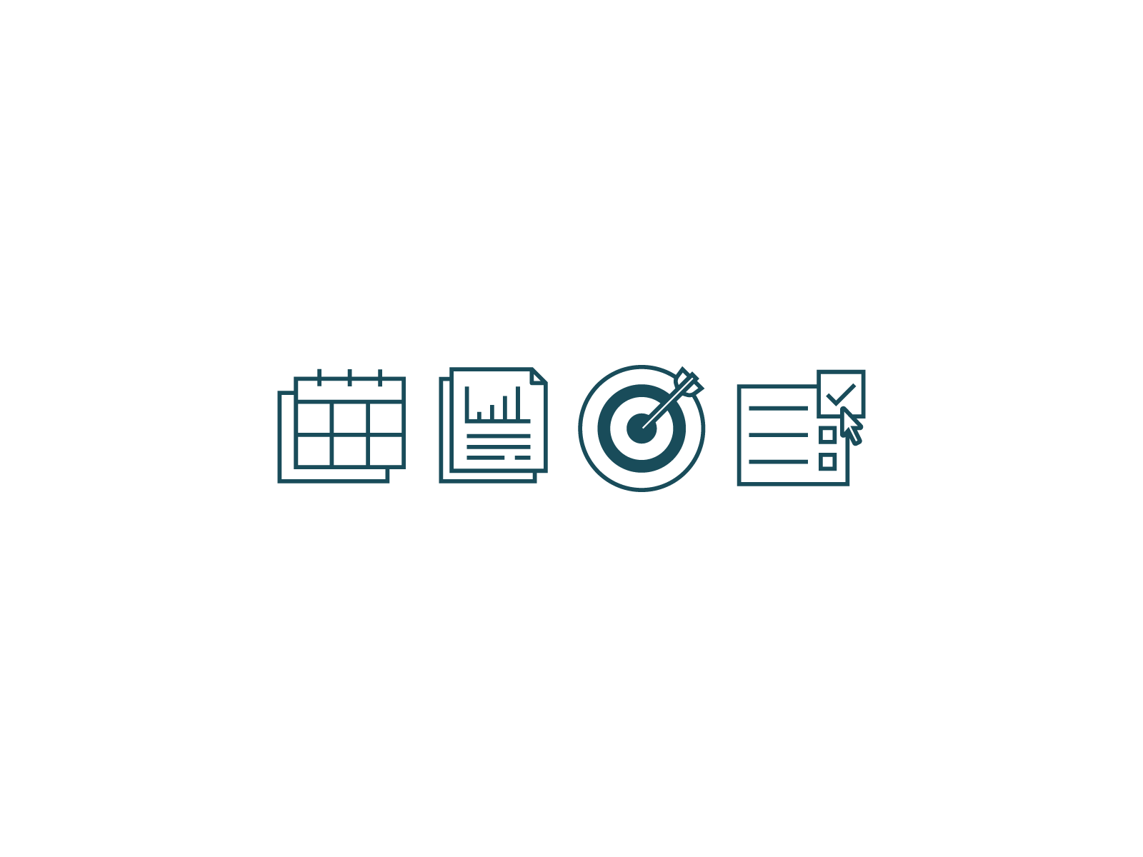 meetkite.com - Value Prop Icons calendar chart checkmark goal iconography icons kite meetkite report selectable selection target