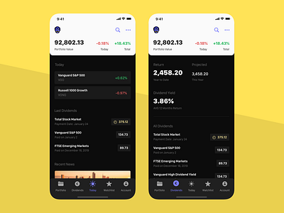 Fernand - Today & Dividends app app design dashboard etf finance investments ios iphone money stocks vanguard
