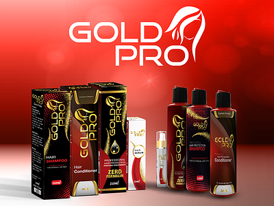 GoldPro hair care products packages box branding concept conditioner cosmetic design identity illustration package protein serum shampo
