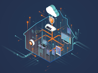 AVAST_technology microsite_IOT campaign cloud data design device future futuristic home illustration isometric logo notebook phone shield type typography ui vector