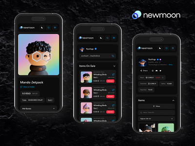 NewMoon — Mobile App (NFT APP) branding comment design illustration like logo minimal ui uiux ux