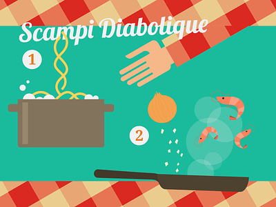 Diabolique colorful cooking debut design diabolique flat food graphic illustration ingredients recipe scampi