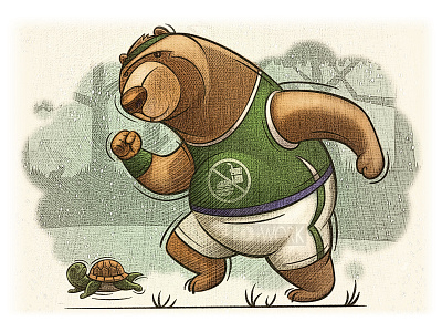 bear running with tortoise