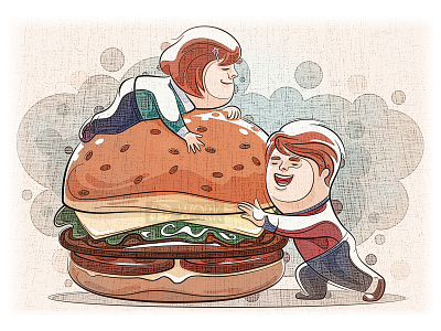 two kids holding big hamburger