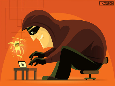 cyber thief with computer devil