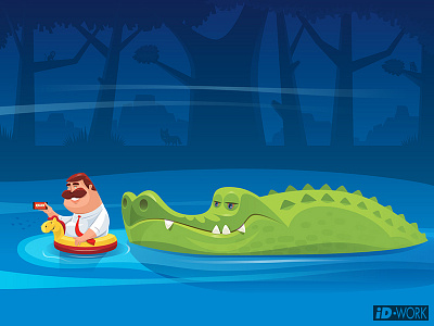 crocodile looking at businessman who is floating on river adobe illustrator art attraction businessman cartoon character character art crocodile design digitaldrawing graphic design graphicart graphics illustration illustrator vector vector artwork vectorart vectorgraphics vectorillustration