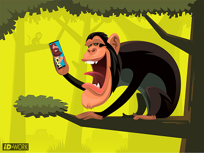 chimpanzee video chatting with caveman