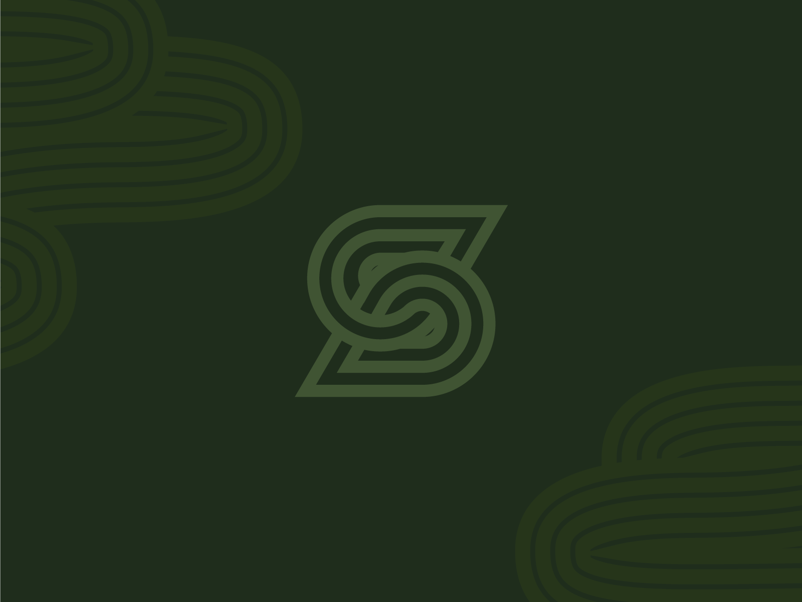 S monogram logo dark green leaf letter lines logo monochrome monogram