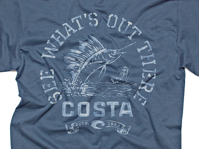 Costa Tshirt blue costa handdone sailfish shirt tee tshirt type typography water watercolor