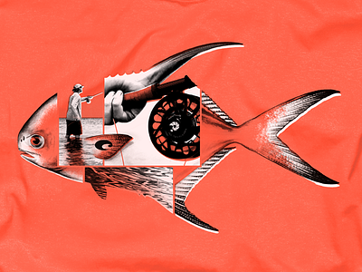 Permit Fishing Tee collage design fin fish fishing permit red scales shirt tee tshirt