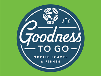 Goodness To Go Logo badge branding bread charity circles crest fish food identity loaves logo shield typography