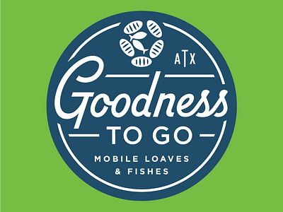 Goodness To Go Logo badge branding bread charity circles crest fish food identity loaves logo shield typography