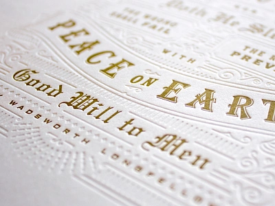 Then Pealed the Bells Letterpress bells blind christmas deboss design embossed gold goodwill letterpress peace print religion type typography