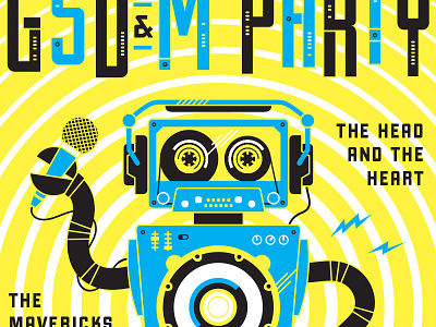 GSD&M Party Poster (unused) cassette gig microphone music party poster robot speaker sxsw tape volume