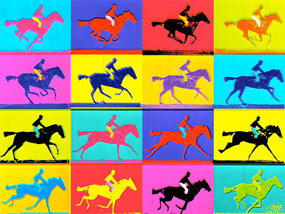 Horsies animation bright collage color film frames horses jockey motion rainbow warhol