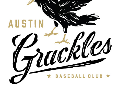 Austin Grackles Exploration austin baseball bird black club crow feathers gold grackles logo typography