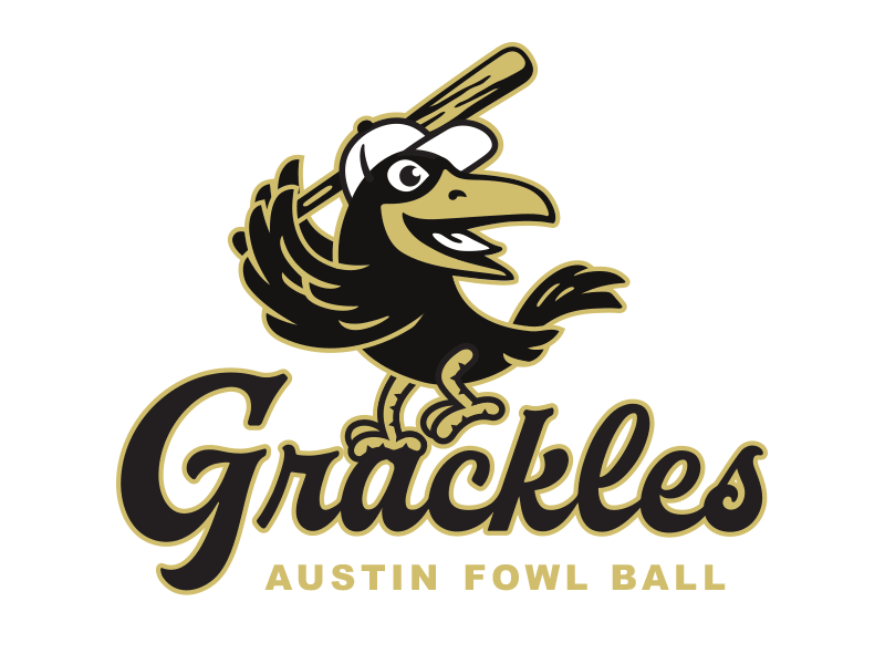 Grackle Baseball Team austin baseball batter bird black club crow feathers gold grackles logo typography