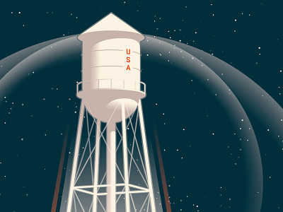 Spaceship Water Tower cosmos illustration night rocket space spaceship stars tower water watertower