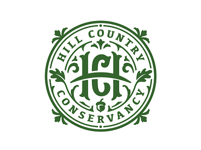 Hill Country Conservancy Logo acorn badge branding conservancy country crest hill leaf logo nature oak texas