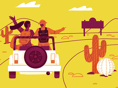 Desert Jeep Adventure adventure brand illustration cactus car character design desert illustration digital illustration fourplus illustration nature procreate
