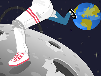 "one small step for man, one giant leap for mankind" astronomy illustration popular science vector