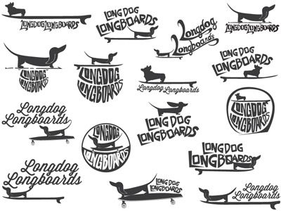 Longdog Longboards concepts corgi dachshund dogs handlettering illustration logo longboard longdog skate surf thumbnails