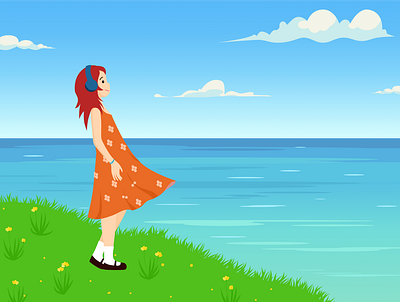 Summer day · Girl by the sea character design digital art digital illustration flat design illustration