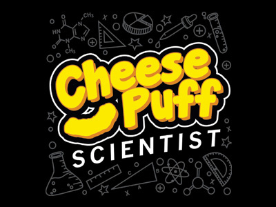 Cheese Puff Scientist doodle logo science text