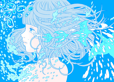 AQUA aqua art bird bubble design drawing girl illustration japan painting pop tear water