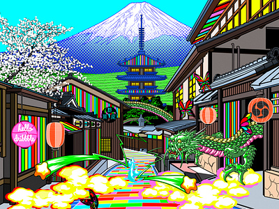 My First Shot cherry blossom debut dragon dribbble hello illustration japan mt.fuji pagoda