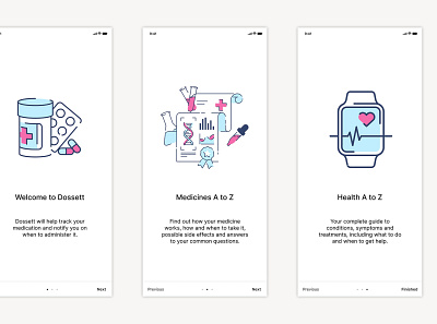 Dossett - Medicine Scheduling Application - Onboarding app design flat illustration minimal mobile ui ui ux web website