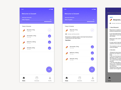 Dossett - Medicine Scheduling Application app design flat illustration minimal mobile ui ui ux web website