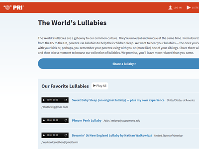 PRI Lullabies website interactive nonprofit user generated content website design