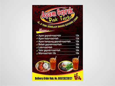 Brosur Ayam Geprek Pak Tarto brochure design chicken drink flyer food