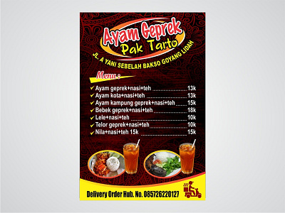Brosur Ayam Geprek Pak Tarto brochure design chicken drink flyer food