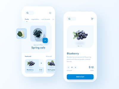 Shopping App 2020 blue blueberry clean corona design figma menu bar minimal mobile app offer photoshop product product card sketch ui ux