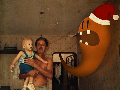 Me, grandpa and the monster baby collage creatures grandpa illustration monsters