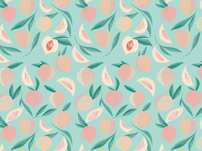 Peaches and Mint fruit pattern peaches procreate seamless surface design